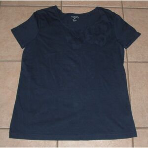 Navy Blue Sz XL Casual Wear Soft Cotton Flower Applique Tee Shirt VAN HEUSEN
